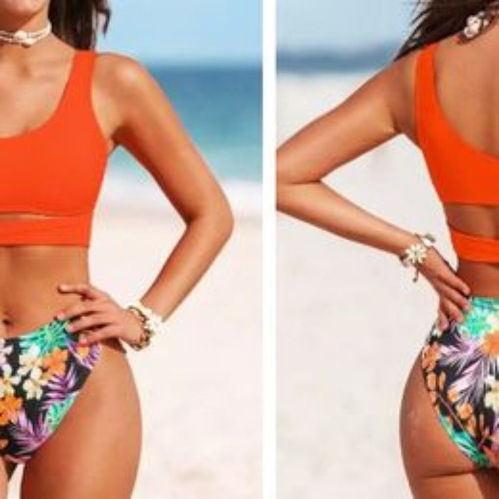 Cupshe Jordan Orange and Floral One Shoulder (NWT)